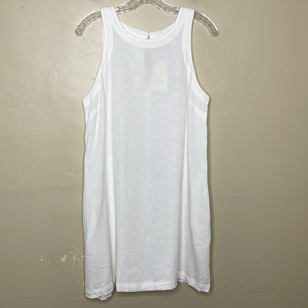 A NEW DAY Shift Dress White Linen Blend Coastal Grandma Casual Swimsuit Coverup